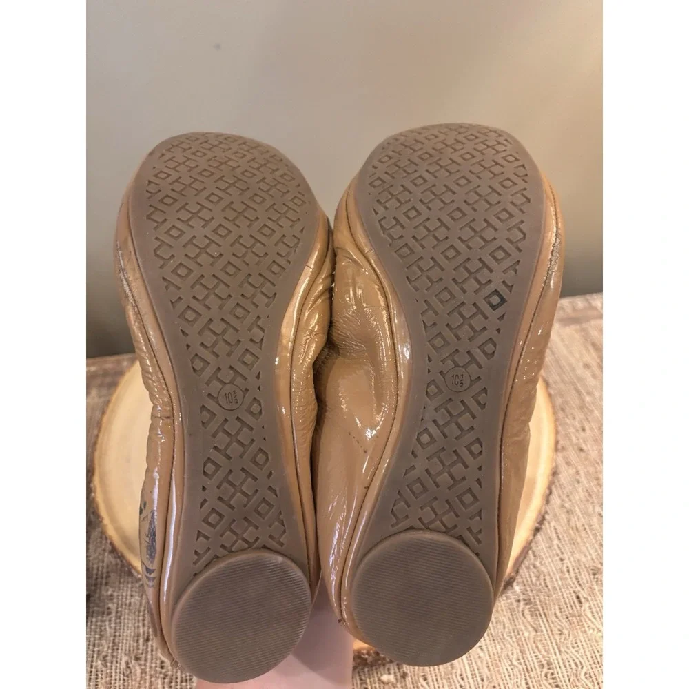 Tory Burch Eddie Bow Patent Ballet Flats Size 10.5‎ Royal Tan.